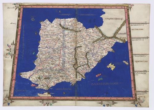 AUMENTAR TAMAÑO - Provincias hispanas. En Cosmographia Claudii Ptolomaei Alexandrini, de Jacob D'Angelo, 1467  